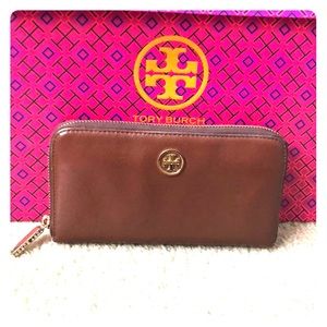 Authentic Tory Burch continental camel brow wallet
